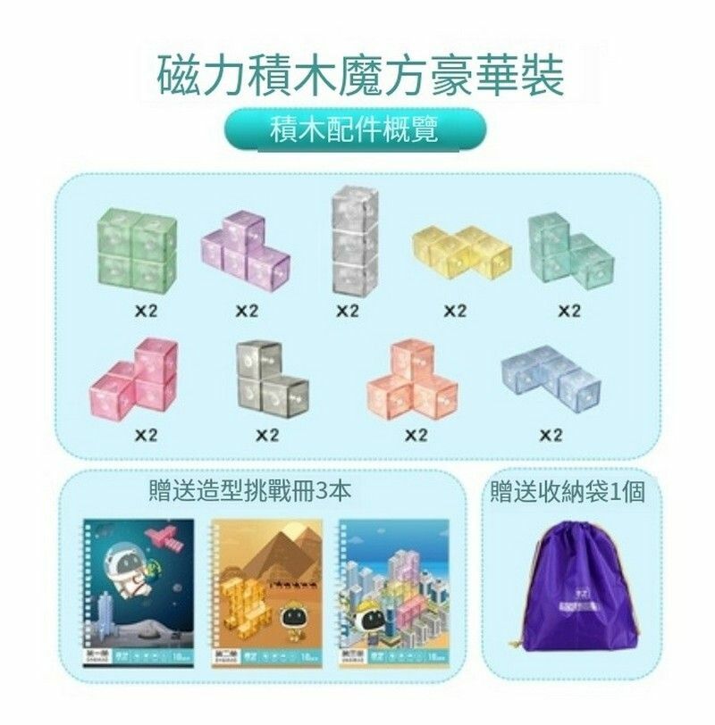 爆款益智玩具/磁力積木/魯班魔方/創意扭計骰-奇藝磁力積木豪華版+教程+收納袋