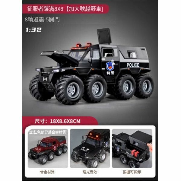 熱推兒童越野車警車玩具【加大號[合金|5開門]越野特警車[聲光音效 ]】