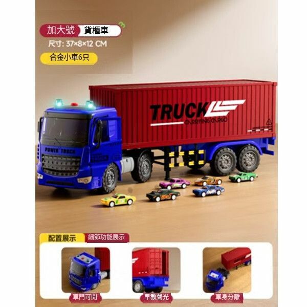 熱推合金大卡車貨車兒童玩具【大號貨櫃車（藍紅）】