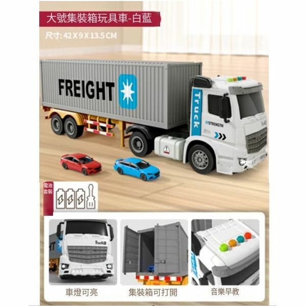 熱推合金大卡車貨車兒童玩具【大號貨櫃車（白藍）[雙開門]】