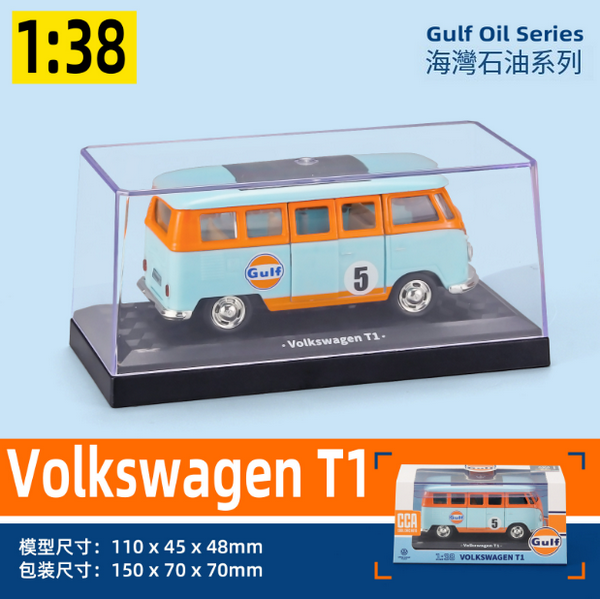 熱推合金車模型玩具車(1:38大衆T1巴士-盒-藍)