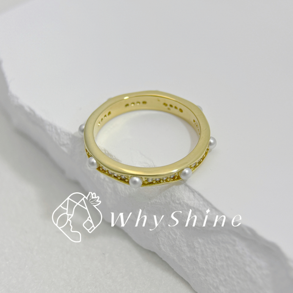 珍珠間隔線鑽戒指