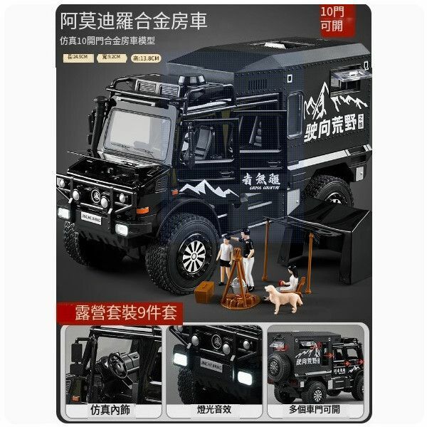 熱推大號特斯拉皮卡車模房車玩具車【合金阿莫迪羅房車-黑】