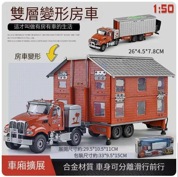 熱推大號特斯拉皮卡車模房車玩具車【[變形] 合金雙層房車-紅】