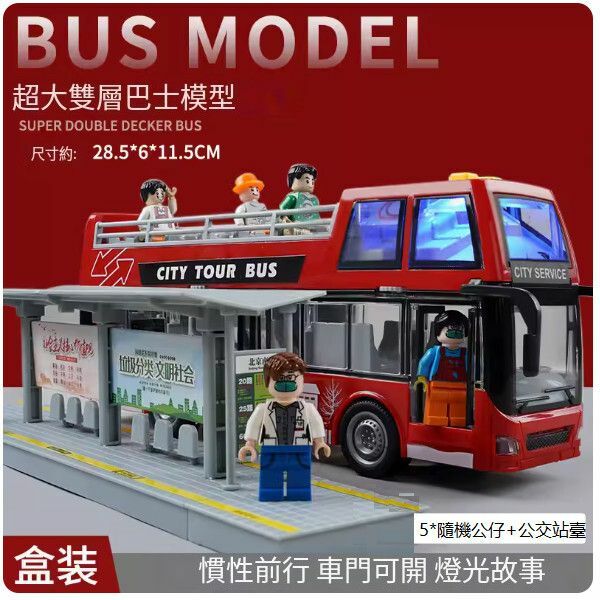 爆款兒童公交車雙層巴士玩具車【可開門聲光故事]大號敞逢巴士-紅色】