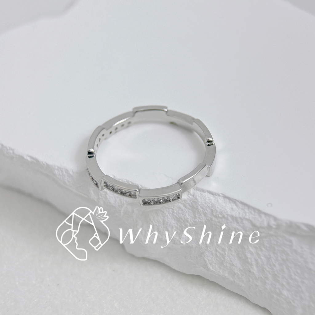 方格交錯鑲鑽戒指