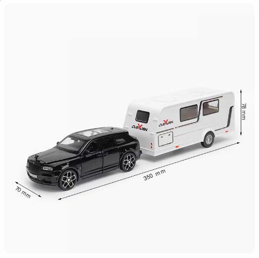 New metal simulation alloy car model off-road vehicle car model ornaments [Rolls-Royce black + trailer car]
