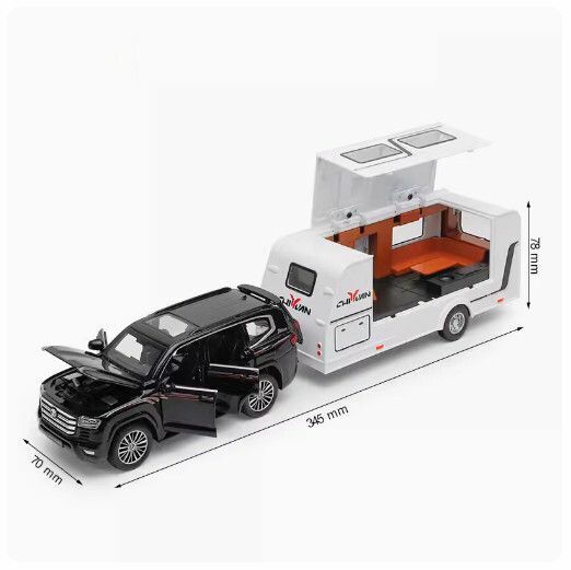 New metal simulation alloy car model off-road vehicle car model ornaments [Cool Road Ze black + trailer car]