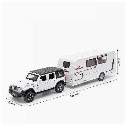 New metal simulation alloy car model off-road vehicle car model ornaments [Jeep Wrangler White + Trailer RV]