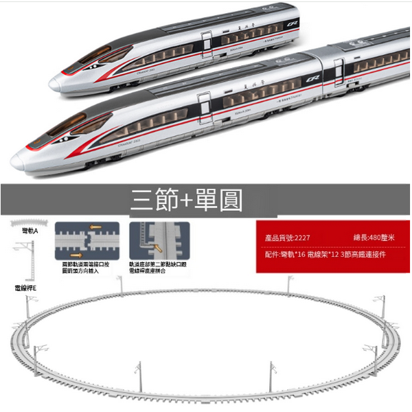 新款組合仿真合金動車火車模型(高鐵三節紅+單圓軌)