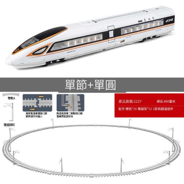 新款組合仿真合金動車火車模型(高鐵單節金+單圓軌)