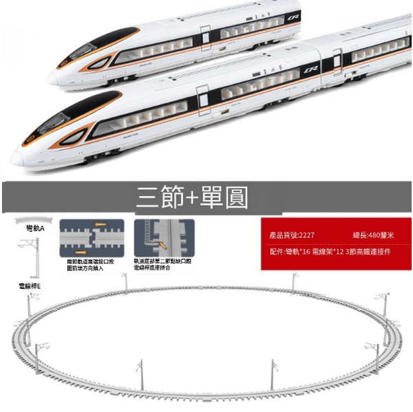 新款組合仿真合金動車火車模型(高鐵三節金+單圓軌)