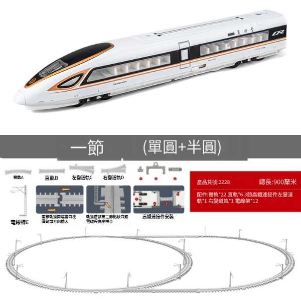 新款組合仿真合金動車火車模型(高鐵單節金+圓軌道+半圓)