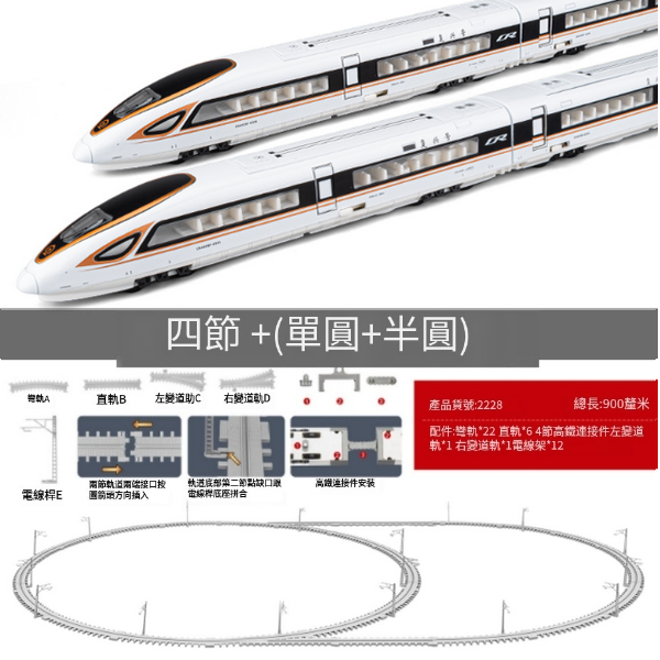 新款組合仿真合金動車火車模型(高鐵四節金+圓軌道+半圓)