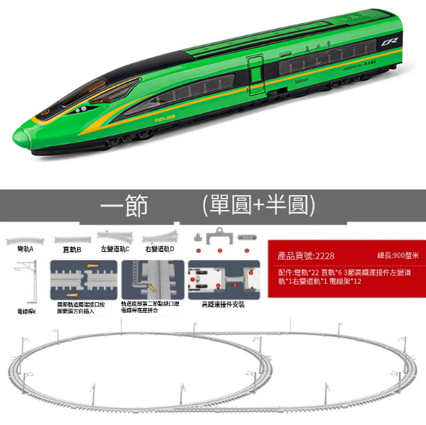 新款組合仿真合金動車火車模型(高鐵單節綠+圓軌道+半圓)