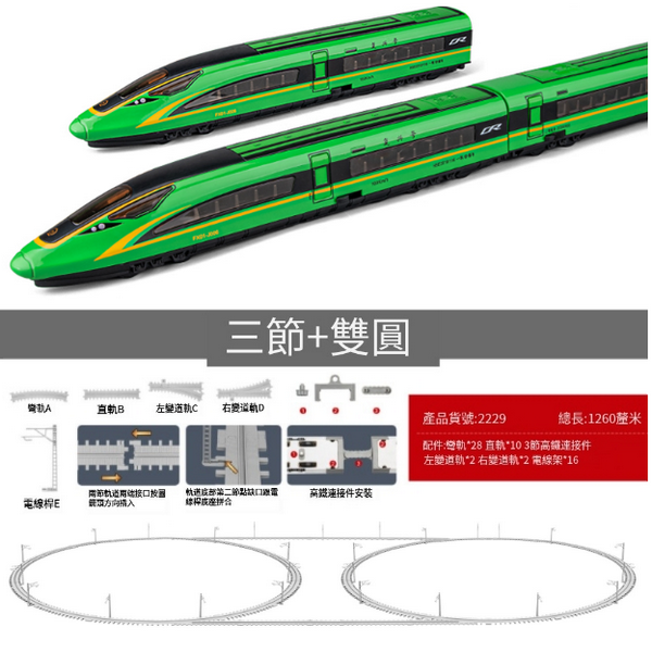 新款組合仿真合金動車火車模型(高鐵三節綠+雙圓軌)