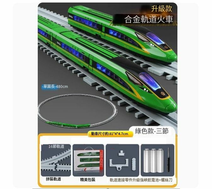 新款高鐵玩具火車合金復興號動車模型軌道玩具【軌道行駛]高鐵復興號 綠[三節] +圓軌道】