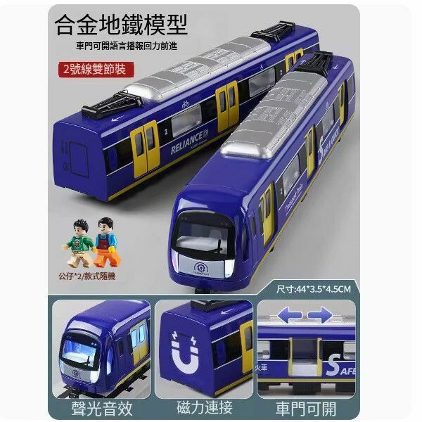 新款合金地鐵玩具火車模型【兩節裝-城市地鐵-藍】