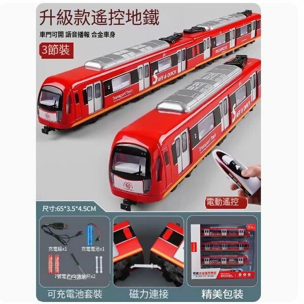 新款合金地鐵玩具火車模型【[遙控|聲光]合金地鐵-紅色三節裝】
