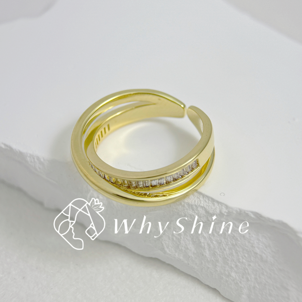 交叉單線鑲鑽戒指