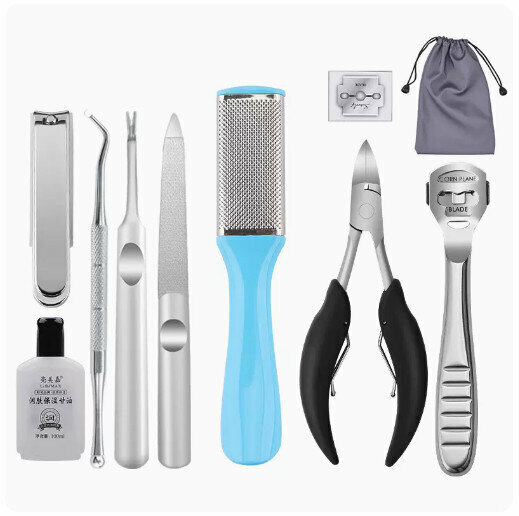 New nail scissors set, special tools for ingrown toenails [blue double-sided foot wash board ten-piece set]
