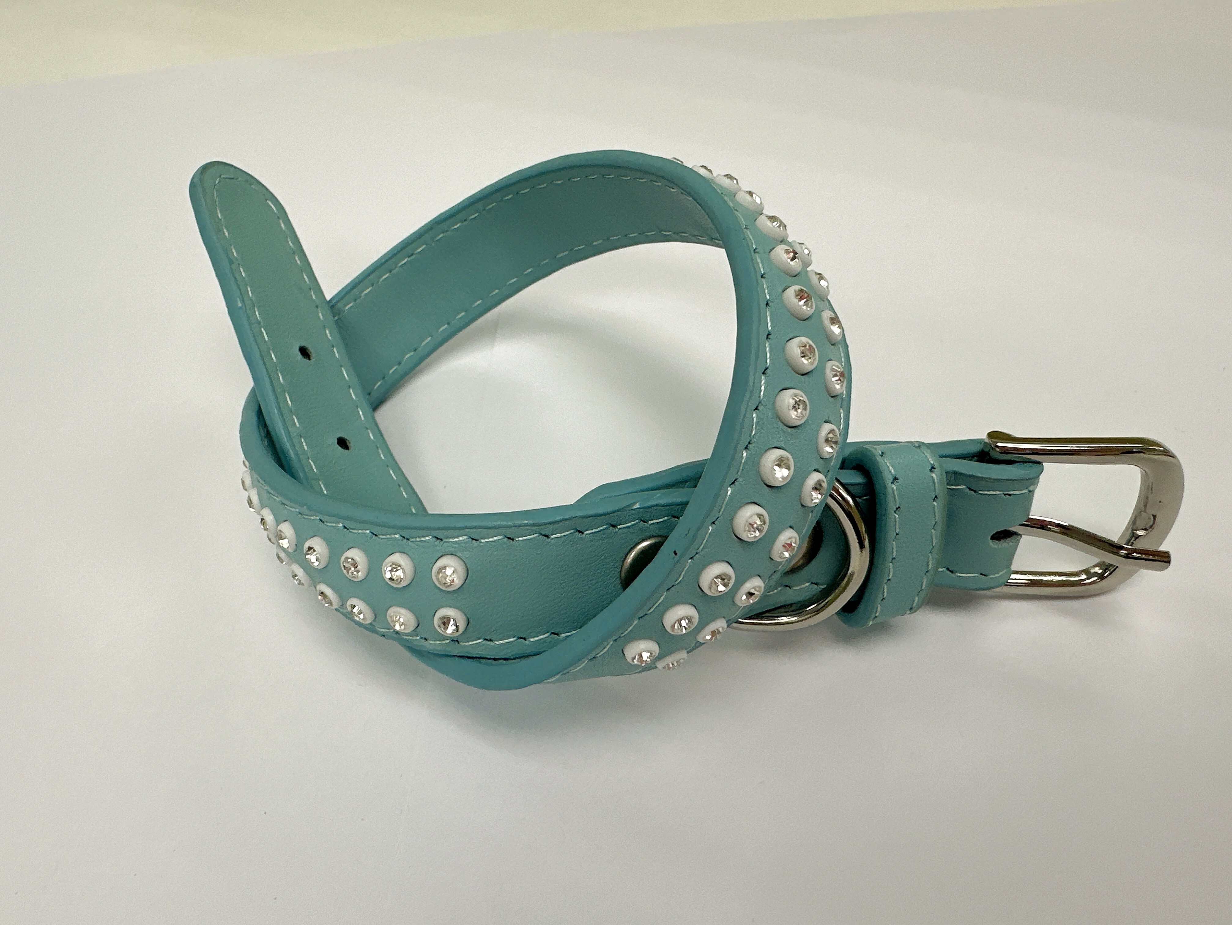 真皮狗頸圈(粉藍色)