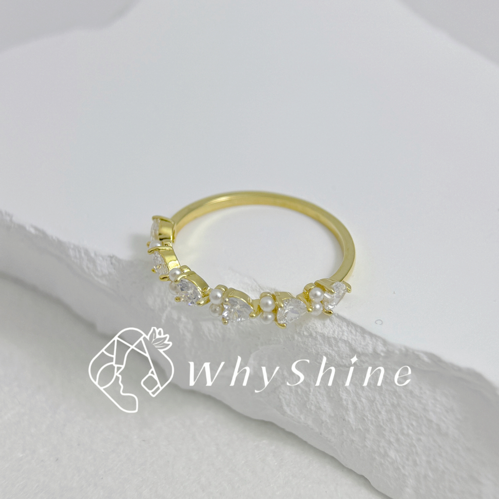 愛心鑽珍珠戒指