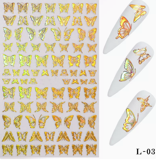 Hot Recommended Nail Art Simulation Thin Butterfly Stickers Laser Gold Butterfly L03