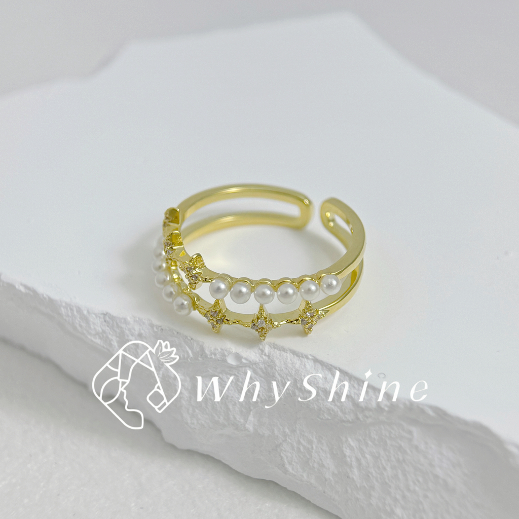 芒星珍珠雙圈戒指