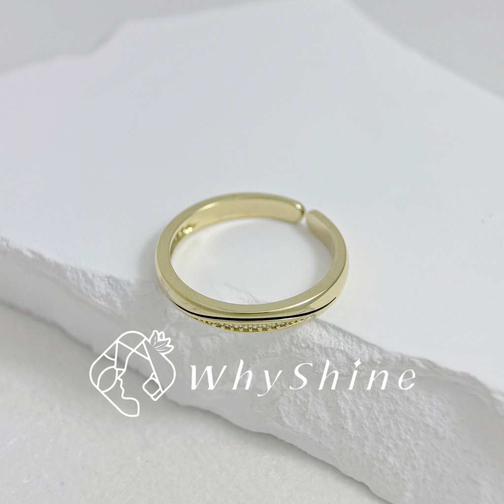 黑弧線繞圈鑲鑽戒指