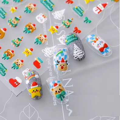 Popular nail art embossed stickers (Santa Bear-861 embossed stickers)