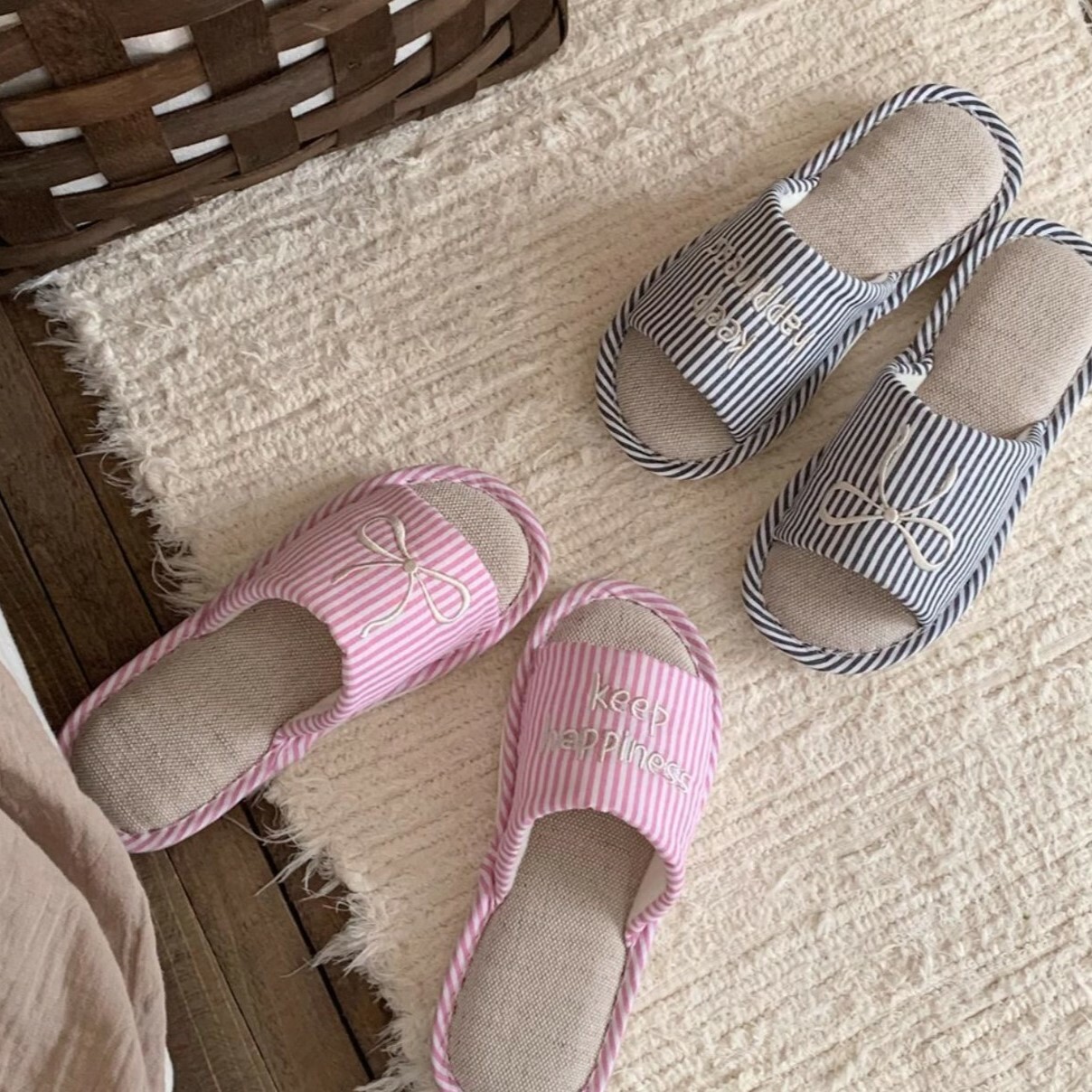 《4760》INS風蝴蝶結棉麻室內拖鞋