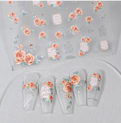 Popular nail art embossed stickers (orange retro rose-K136-KX301)