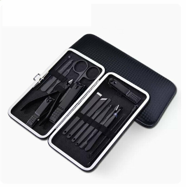 New nail clippers, pedicure and nose hair clippers complete set (straw mat pattern 16-piece set)