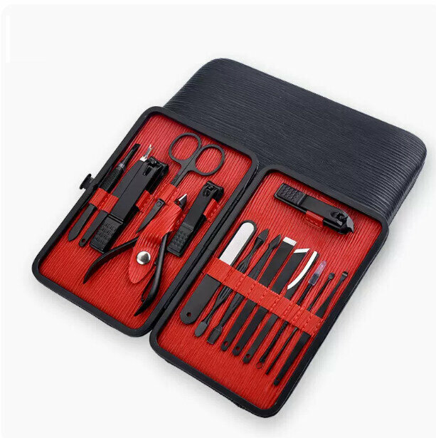New nail clipper, pedicure and nose hair clipper complete set (rose red 16-piece set)
