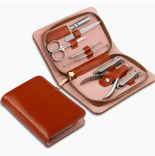 New nail clipper and pedicure tool set (brown 8-piece set)