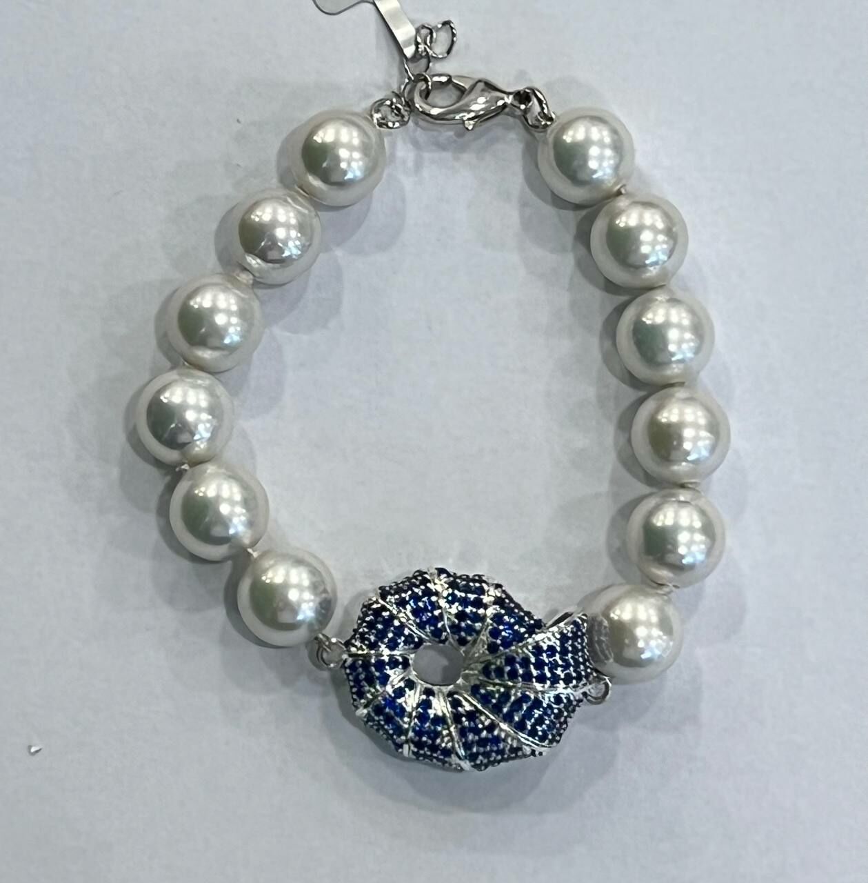 [S] GEMZ & CO NCJS MA0050 SPAIN PEARL BRACELET WITH BLUE CRYSTALS SILVER SEASHELL , Z22 (Z22)