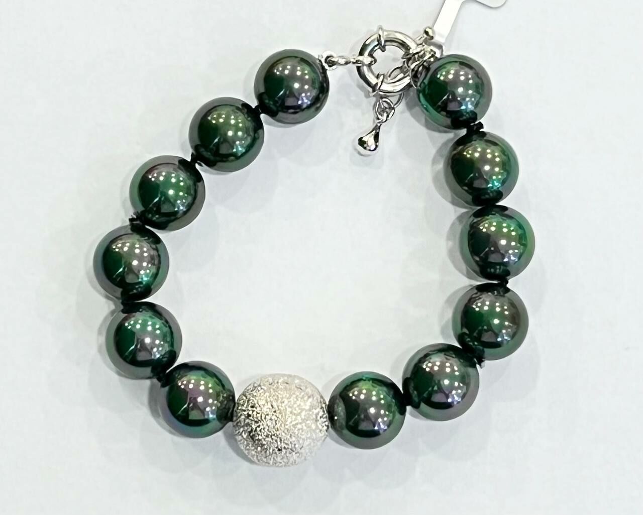[S] GEMZ & CO NCJS MA0804 SPAIN IRIDESCENT GREEN PEARL BRACELET WITH SHIMMERY BALL  , Z23 (Z23)
