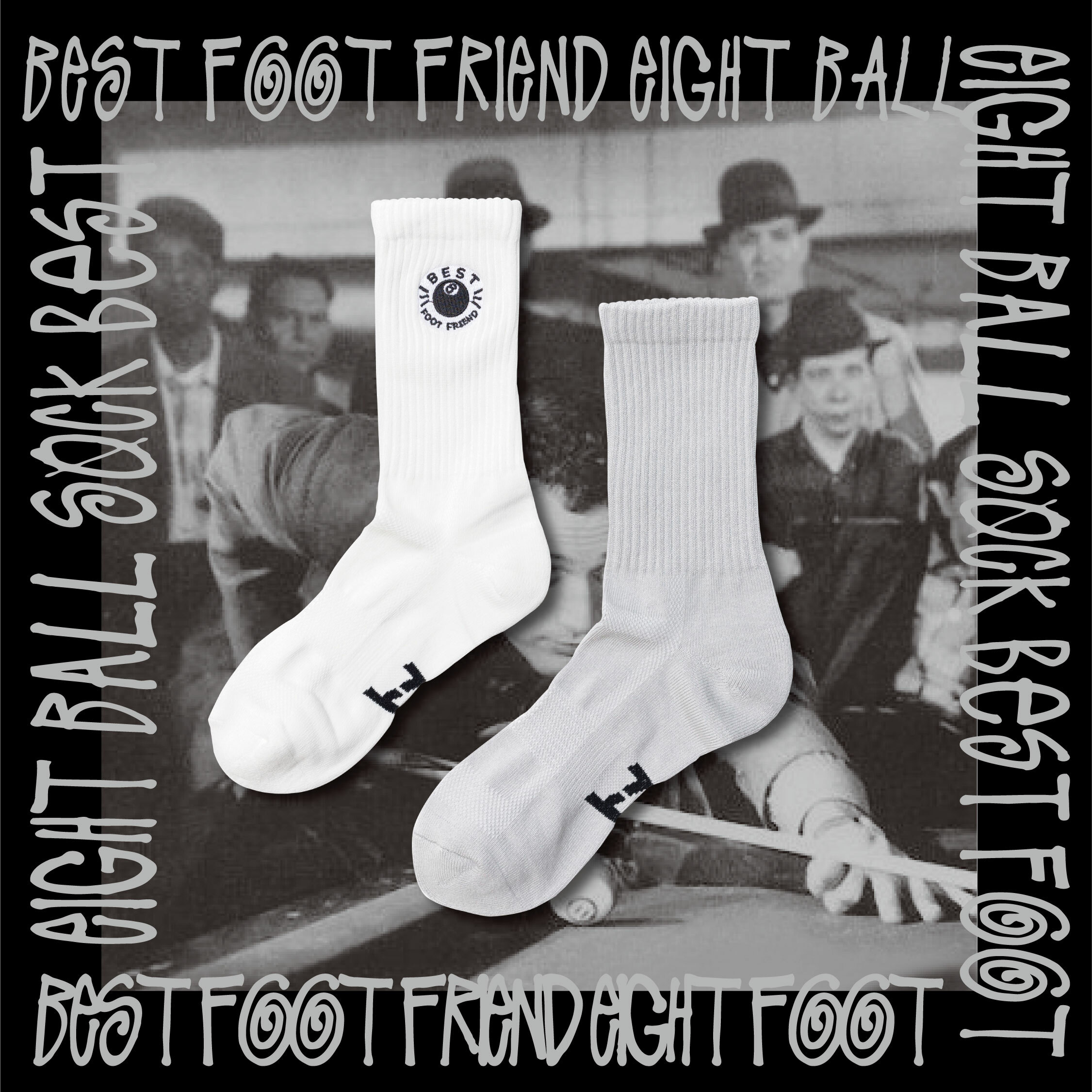 BFF Symptom Socks 8Ball Sock 白色 灰色 8號球 刺繡 中筒襪 長襪【BF24016】