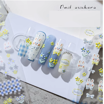 Popular nail art embossed stickers (Golden Flower Rabbit 1535)
