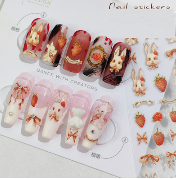 Popular nail art embossed stickers (maroon retro rabbit 1714)