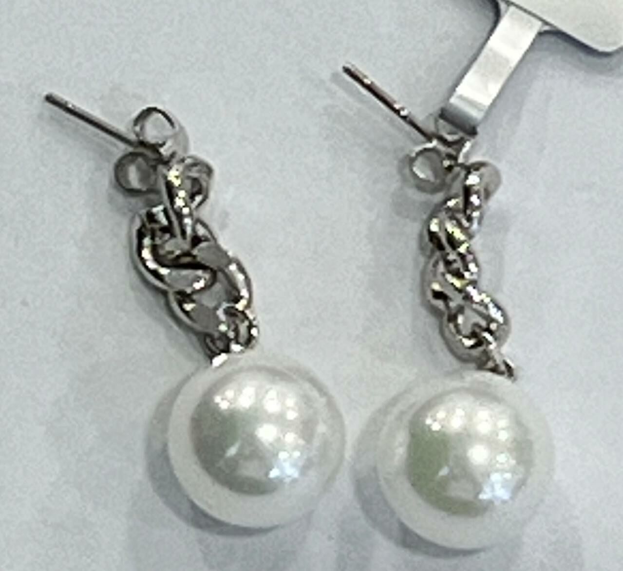 [S] GEMZ & CO NCJS B029B SPAIN DANGLING PEARL EARRINGS WITH SILVER CHAIN, Z21 (Z21)