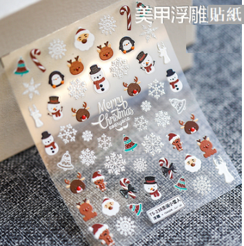 Popular nail art embossed stickers (Christmas Snowman-238 embossed stickers)