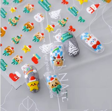 Popular nail art embossed stickers (Santa Bear-861 embossed stickers)