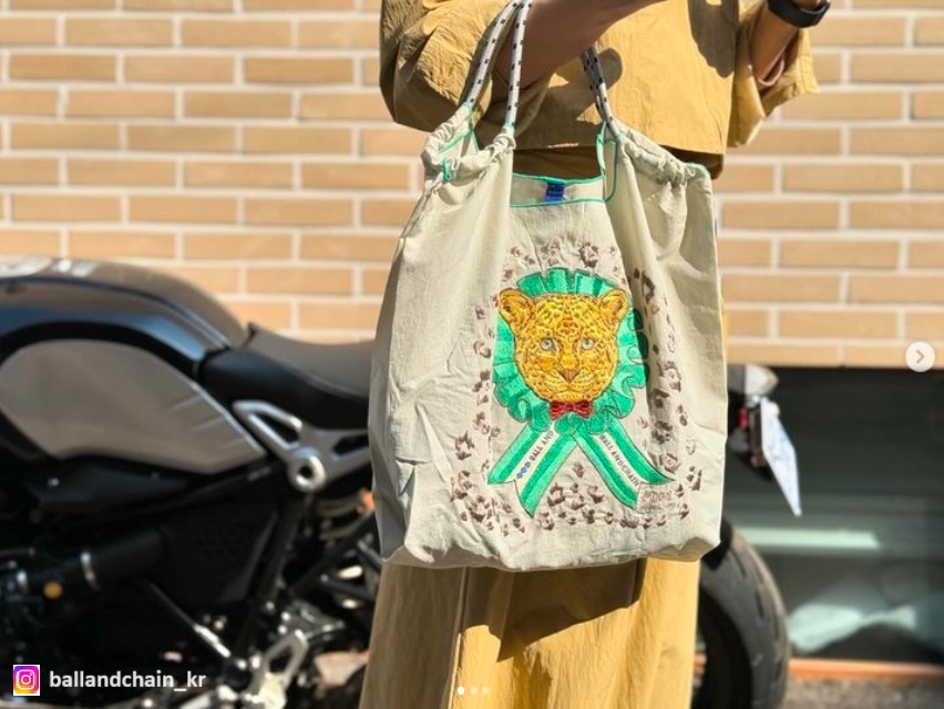 Ball＆Chain 刺繡環保購物袋 M號 - 灰白 (31301227)