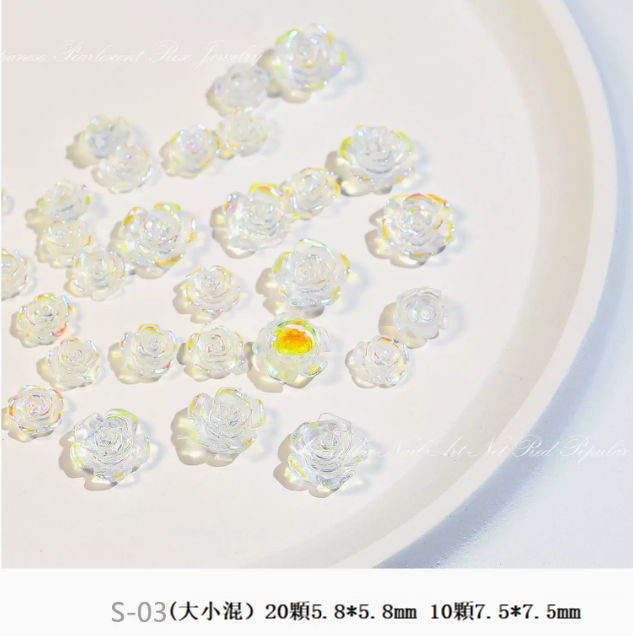 Popular nail art accessories Camellia Transparent S-03 (mixed sizes)
