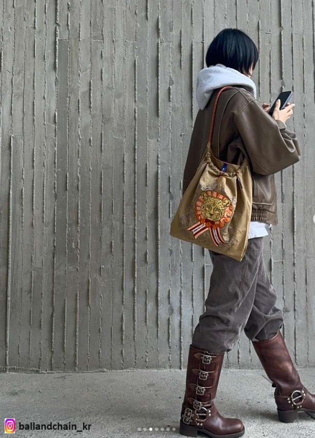 Ball＆Chain 刺繡環保購物袋 M號 - 卡其 (31301203)