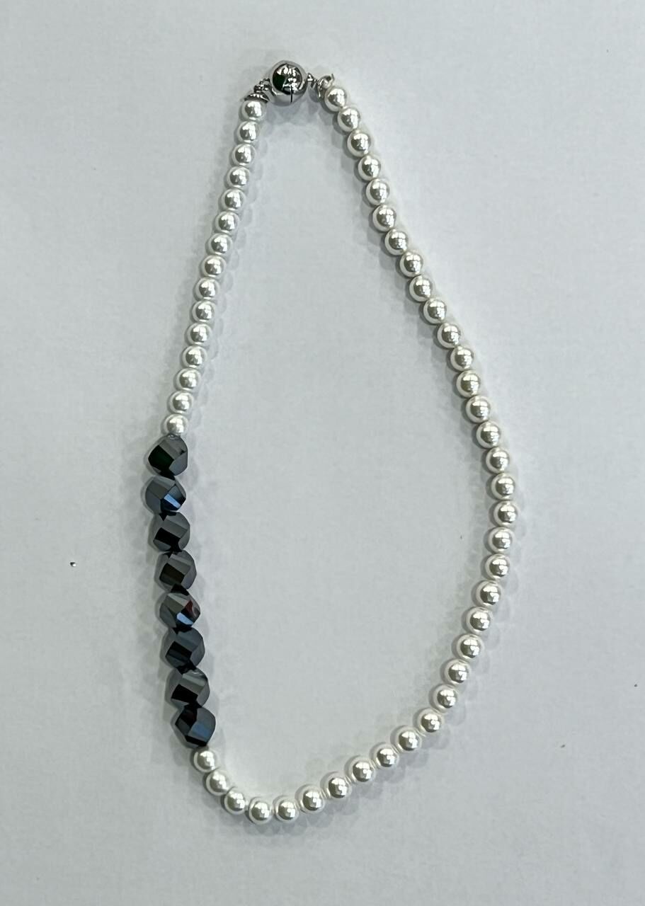 [S] GEMZ & CO NCJS SPAIN PEARL ADJUSTABLE NECKLACE WITH BLACK FACETED CRYSTAL D2, Z30 (Z30)