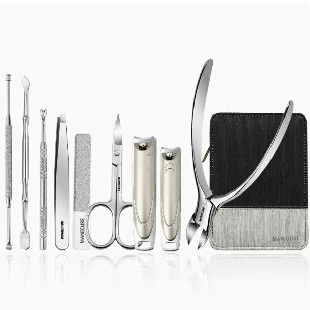 New nail clipper cutting tool set (black vertical pattern 9-piece set)