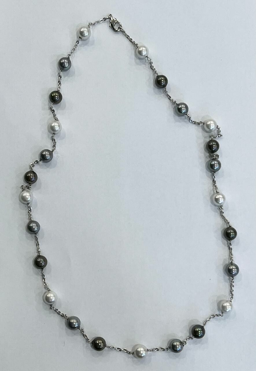 [S] GEMZ & CO NCJS SPAIN IRIDESCENT GREY PEARL SILVER NECKLACE, Z32 (Z32)
